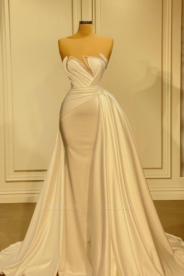 Elegant Strapless A-Line Sleeveless Stretch Zipper Satin Prom Dress with Ruffles