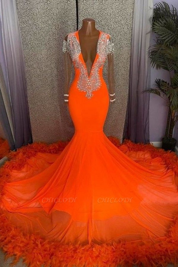 Gorgeous Orange A-line Tassel V-Neck Prom Dress