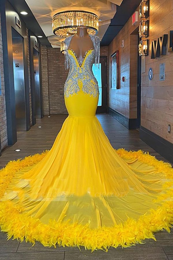 Charming Yellow Tassel Beading Prom Dress with Appliques