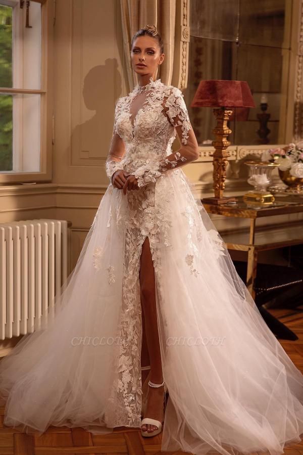 Gorgeous Jewel A-line Long Sleeves Wedding Dress
