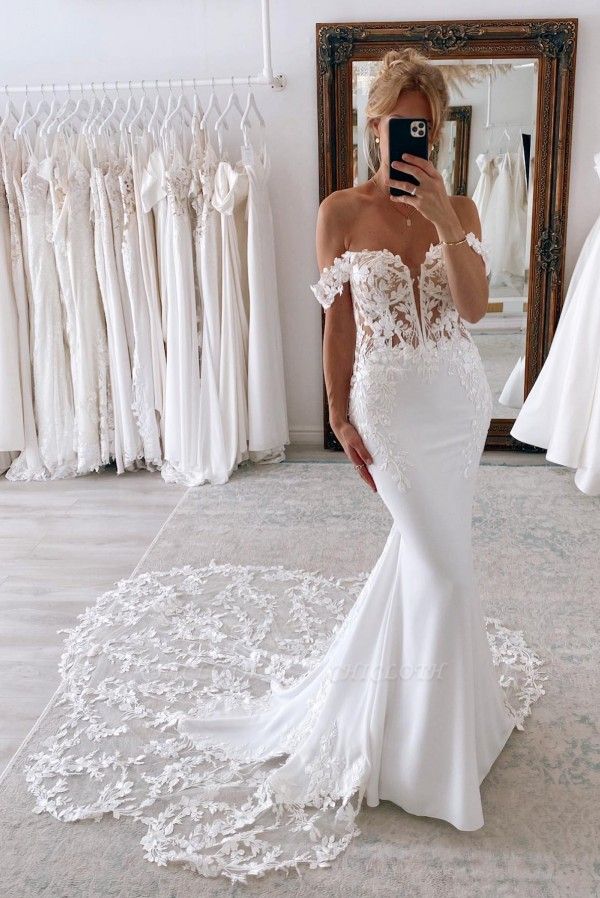 Elegant sweetheart capsleeves mermaid lace wedding dress