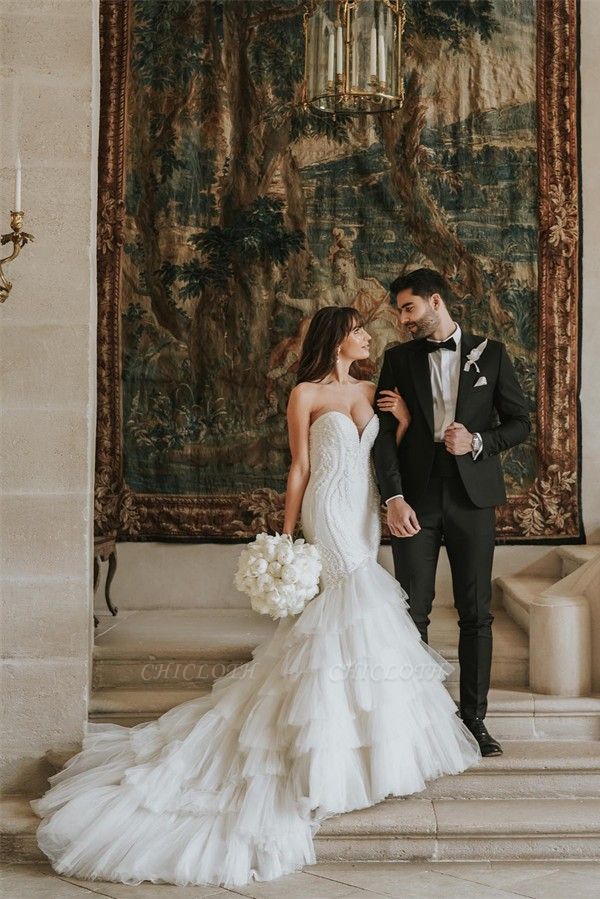 Gorgeous Strapless Floor Length Tiered Wedding Dress