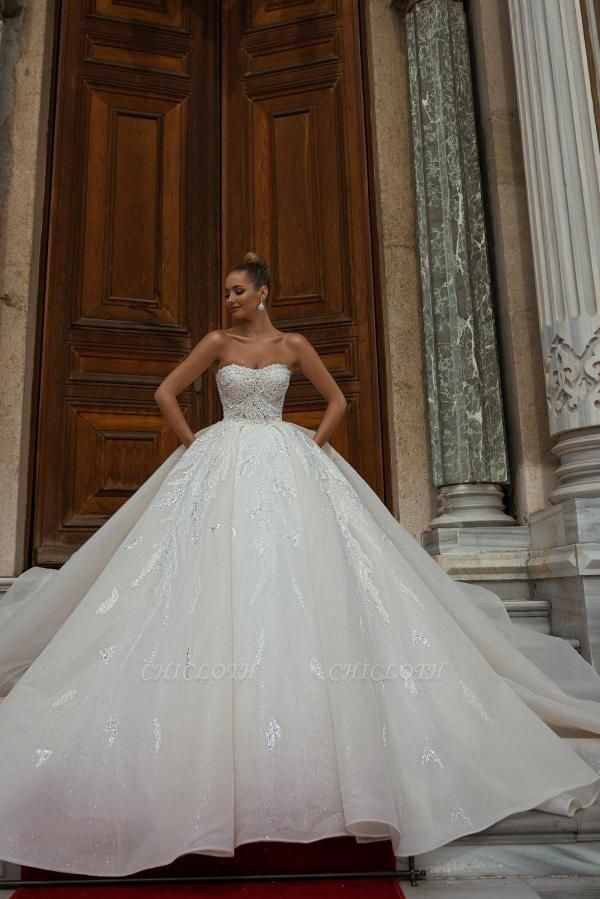 Charming Sleeveless Strapless Chapel Ball Gown Wedding Dress