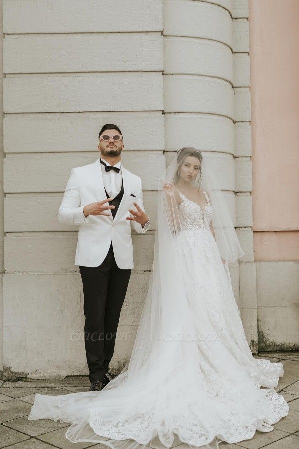 Elegant straps sleeveless aline lace wedding dress
