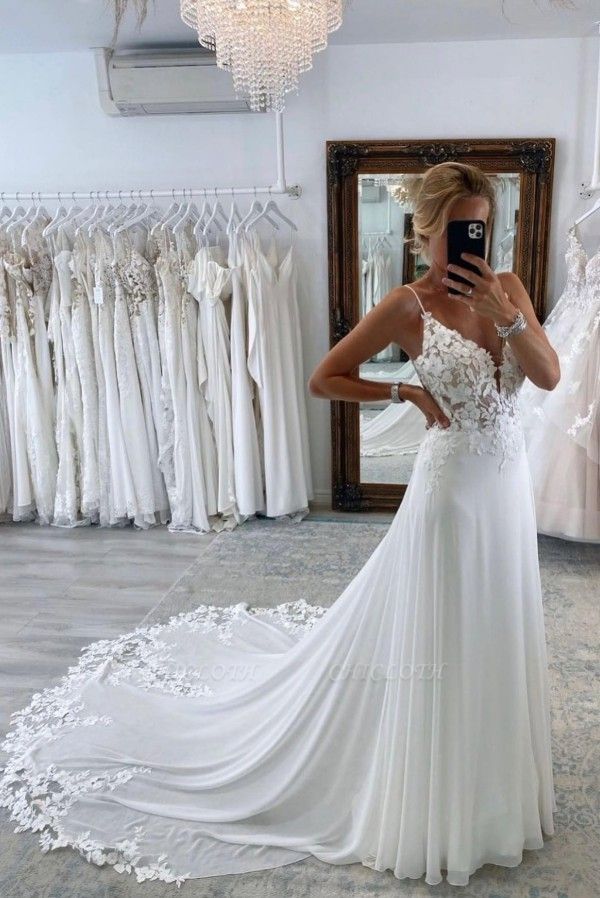 Gogeous sweetheart sleevesless A-line lace wedding dress