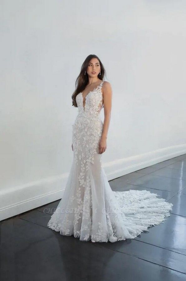 Sexy sweetheart sleeveless mermaid lace wedding dress