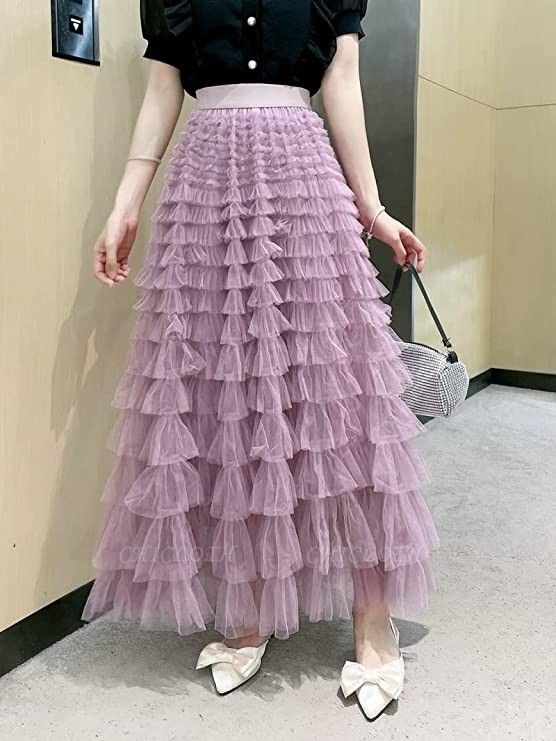 Purple chic ballgown tealength tulle elasticated skirt online