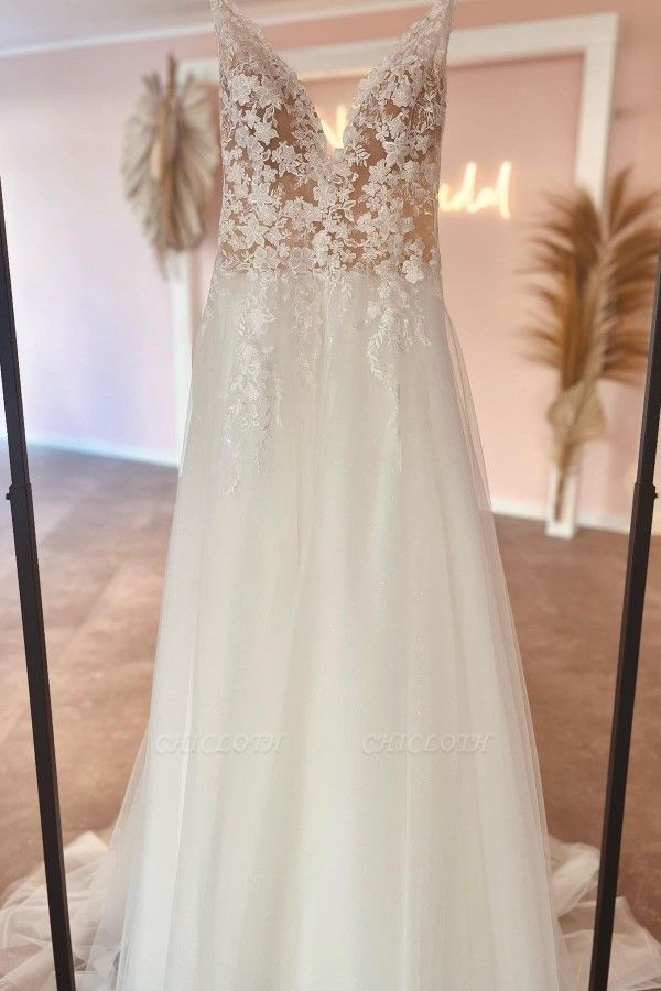Glamorous sweetheart sleeveless aline lace Wedding Dresses