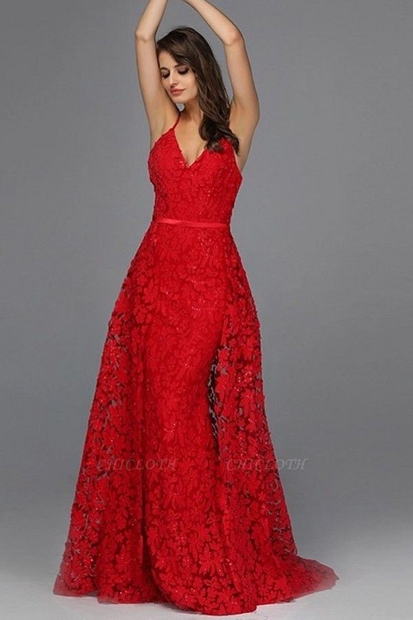 ZY087 Elegant Evening Dresses Long Red | Evening Wear With Lace
