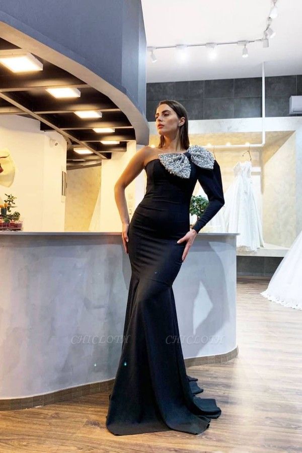 ZY014 Evening Dresses Long Black With Sleeves Elegant Prom Dresses