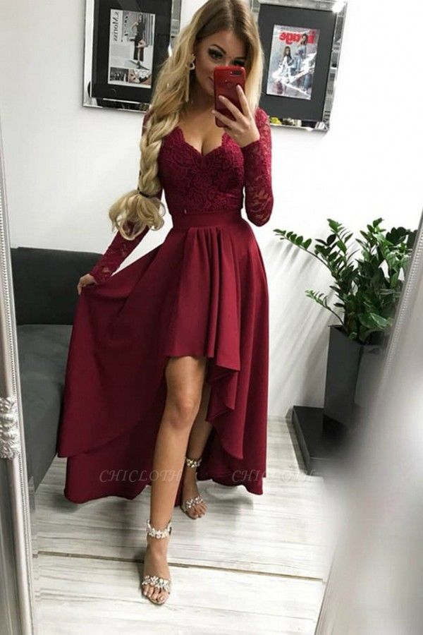 ZY135 Burgundy Prom Dresses Festive Dresses With Sleeves