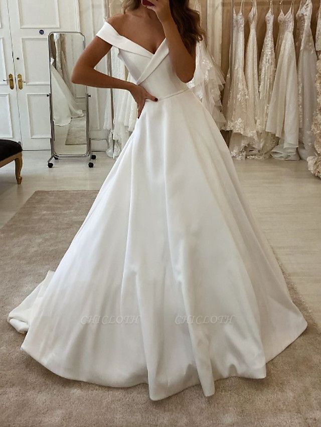 A-Line Wedding Dresses V Neck Sweep \ Brush Train Polyester Short Sleeve Country Plus Size