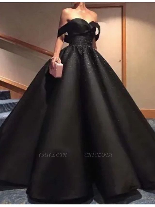 Ball Gown Wedding Dresses Off Shoulder Floor Length Polyester Strapless Formal Plus Size Black