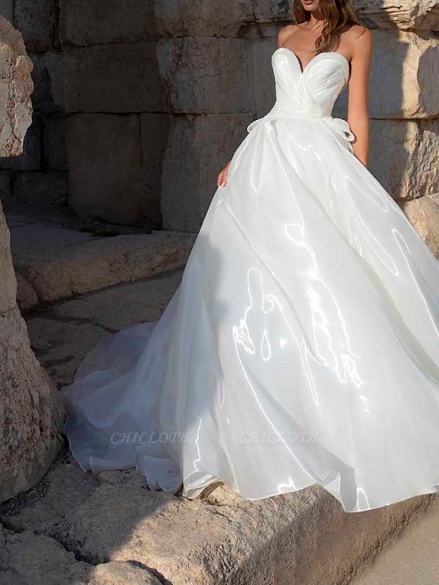 A-Line Wedding Dresses Sweetheart Neckline Sweep \ Brush Train Polyester Sleeveless Country Plus Size