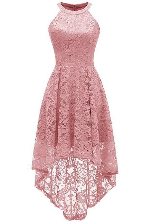 A| Chicloth Casual 1950s High Low Sleeveless Lace Dresses