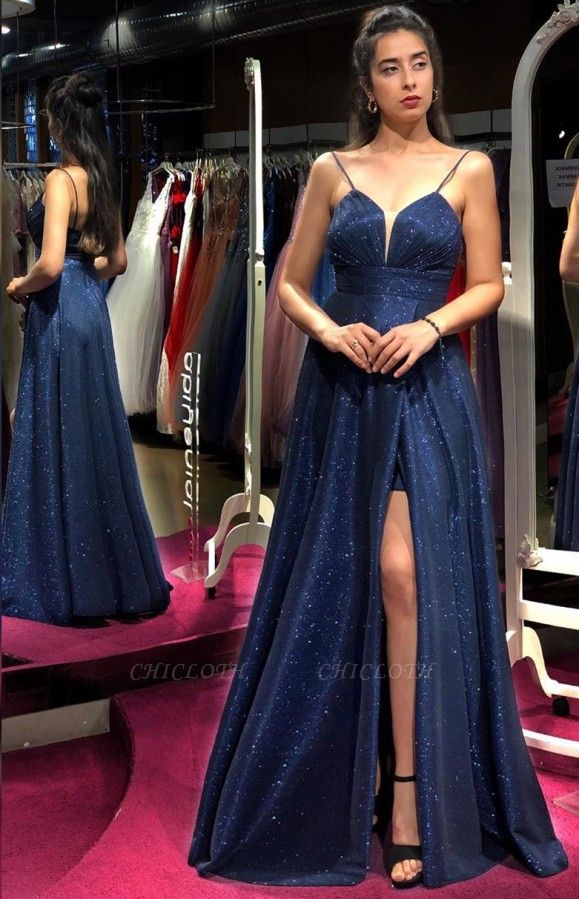 ZY294 Designer Evening Dresses Long Glitter Prom Dresses Blue