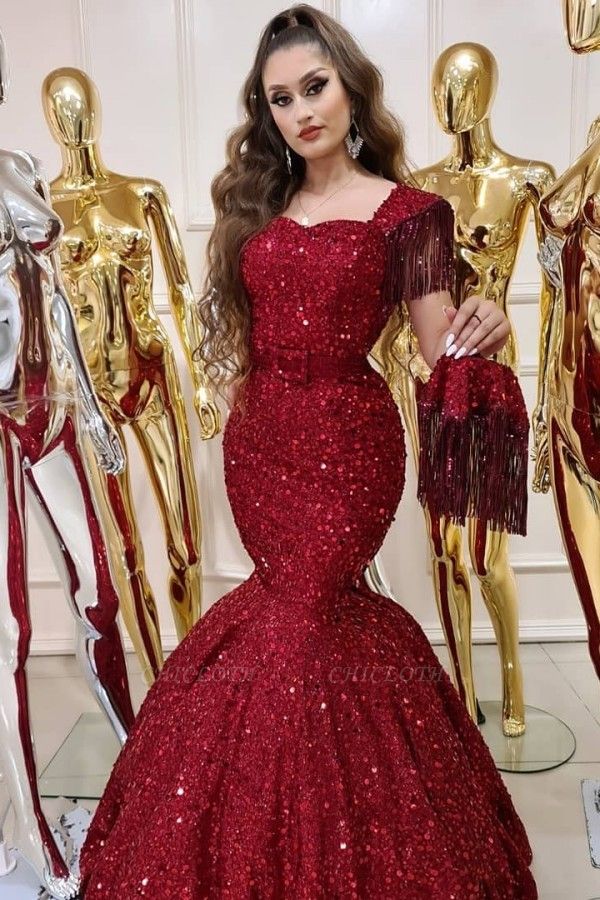 ZY240 Prom Dresses Long Glitter Extravagant Evening Dresses Red