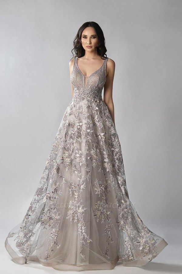 ZY338 Elegant Evening Dresses V Neckline Evening Dress With Lace