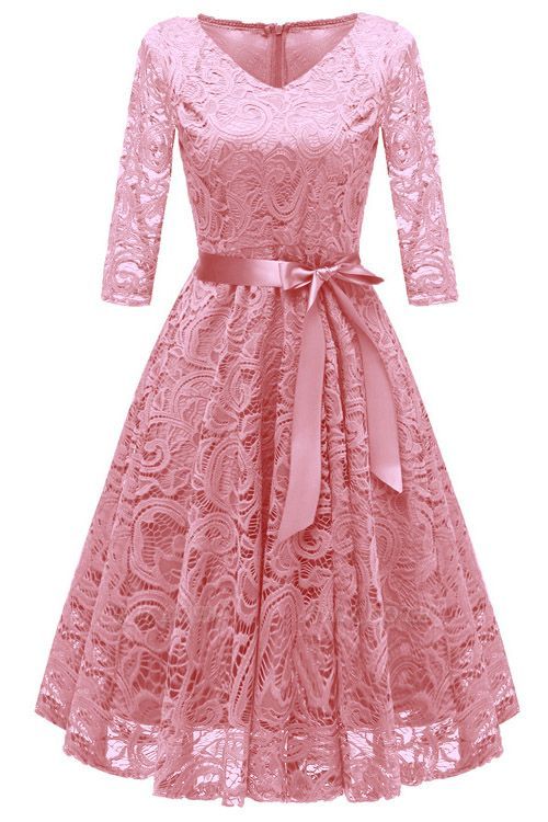Vintage Floral Lace Pleated O-Neck Elegant Party Dresses