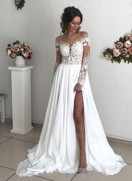 Simple Wedding Dresses Long Sleeve Bridal Gowns With Lace