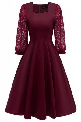 A| Chicloth Burgundy A-line Half Sleeve Lace Dress_1
