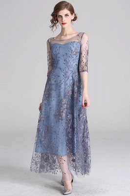 Women Evening Luxury Floral Embroidery Elegant A-line Dress_4