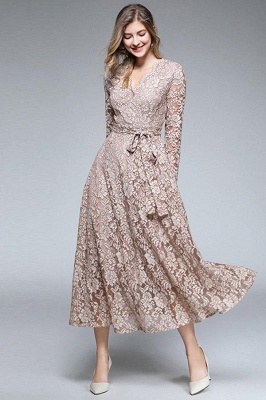 Luxury Lace Long Dress Vintage V-neck Casual Dresses_1