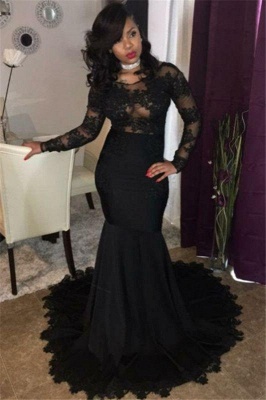 Chicloth Sexy Black Lace Tulle Prom Dresses | Mermaid Long Sleeve Cheap Evening Gown 2019 FB0277_1