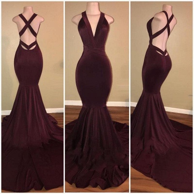 Chicloth Sexy Burgundy Mermaid Prom Dresses Crisscross Back Evening Gowns_3