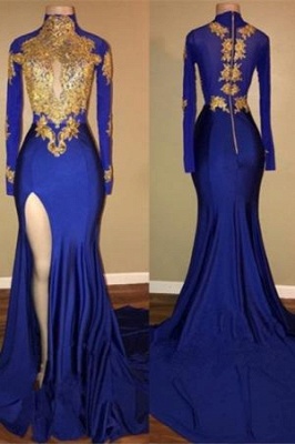 A| Chicloth SAL | Mermaid Long Sleeves Front Split Appliques Prom Dresses_1