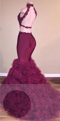 A| Chicloth Glamorous Mermaid Lace Backless Burgundy Prom Dress_3