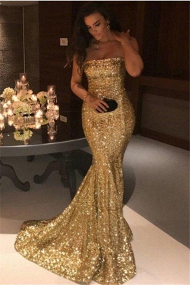 Chicloth Sparkle Gold Sequins Mermaid Evening Gowns Cheap Sexy Strapless Prom Dresses 2019 FB0164_1