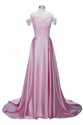 A| Chicloth THERESA | A-line Floor Length Split Off-the-Shoulder Lace Prom Dresses_2
