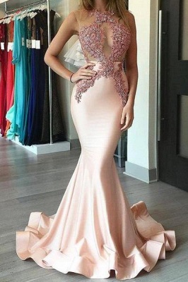 Chicloth Gorgeous Sleeveless Pink Appliques Mermaid Evening Dress PT003_1