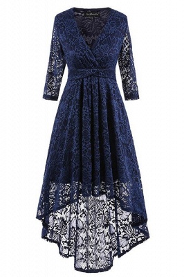 A| Chicloth Burgundy Half Sleeve Women Vintage Lace Dress_1