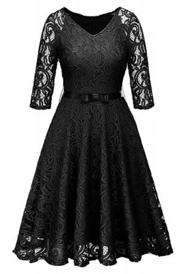 Evening Gothic Hollow Out Lace Bow Ribbon Belt Work Dresses_4