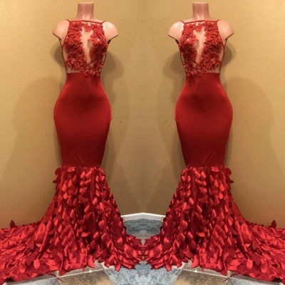 A| Chicloth Gorgeous Red Mermaid Prom Dresses | Sleeveless Appliques Long Evening Gowns_3