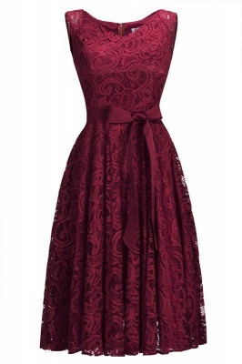 Chicloth Simple Sleeveless A-line Red Lace Dresses with Ribbon Bow_2