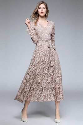Luxury Lace Long Dress Vintage V-neck Casual Dresses_5