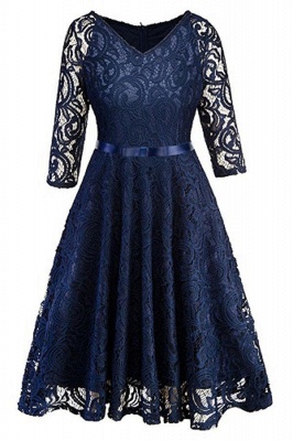 Evening Gothic Hollow Out Lace Bow Ribbon Belt Work Dresses_6