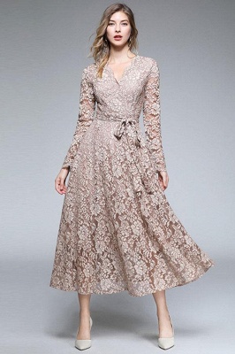 Luxury Lace Long Dress Vintage V-neck Casual Dresses_2