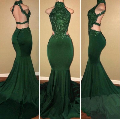 A| Chicloth Green lace mermaid prom dress, green evening dress_2