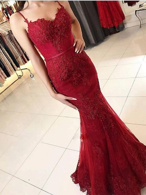 Chicloth Red Lace Appliques Prom Dress | 2019 Mermaid Formal Dress_2