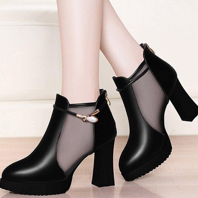 Daily Chunky Heel Buckle Pointed Toe Elegant Boots_1