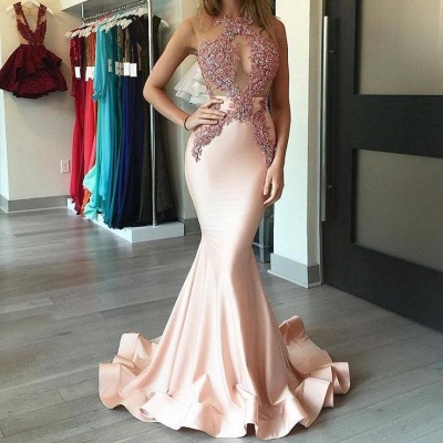 Chicloth Gorgeous Sleeveless Pink Appliques Mermaid Evening Dress PT003_2