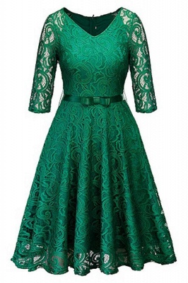 Evening Gothic Hollow Out Lace Bow Ribbon Belt Work Dresses_5