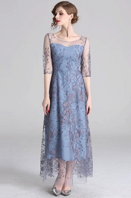 Women Evening Luxury Floral Embroidery Elegant A-line Dress_5