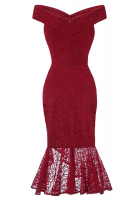 Lace Dresses Femme Off the Shoulder V-Neck Women Red Dress_2