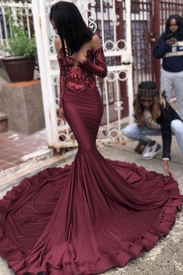 Sexy Burgundy Sequins Mermaid Long Sleeves Prom Dress BC1250_3
