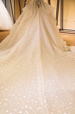 Chicloh Long Sleeve Beading Lace-up Tulle Wedding Dress_8